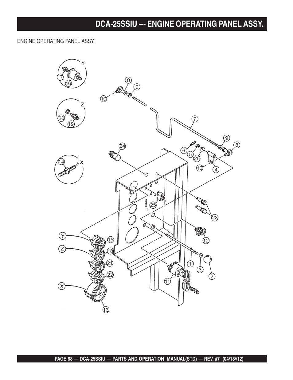 Dca-25ssiu --- engine operating panel assy | Multiquip Wisperwatt Generator DCA25SSIU User Manual | Page 68 / 142