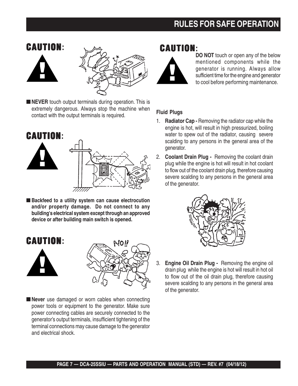 Caution, Caution caution | Multiquip Wisperwatt Generator DCA25SSIU User Manual | Page 7 / 142