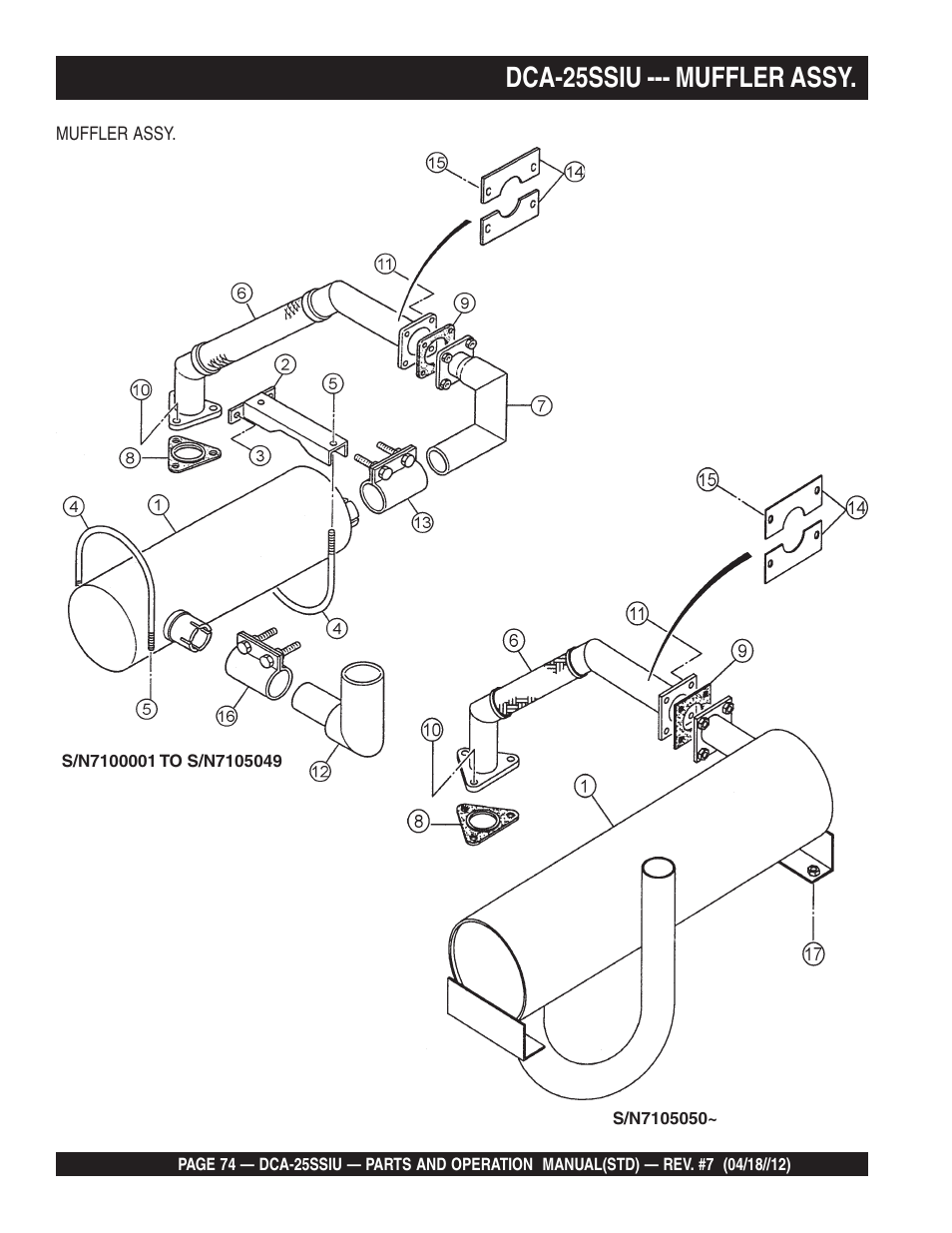Dca-25ssiu --- muffler assy | Multiquip Wisperwatt Generator DCA25SSIU User Manual | Page 74 / 142