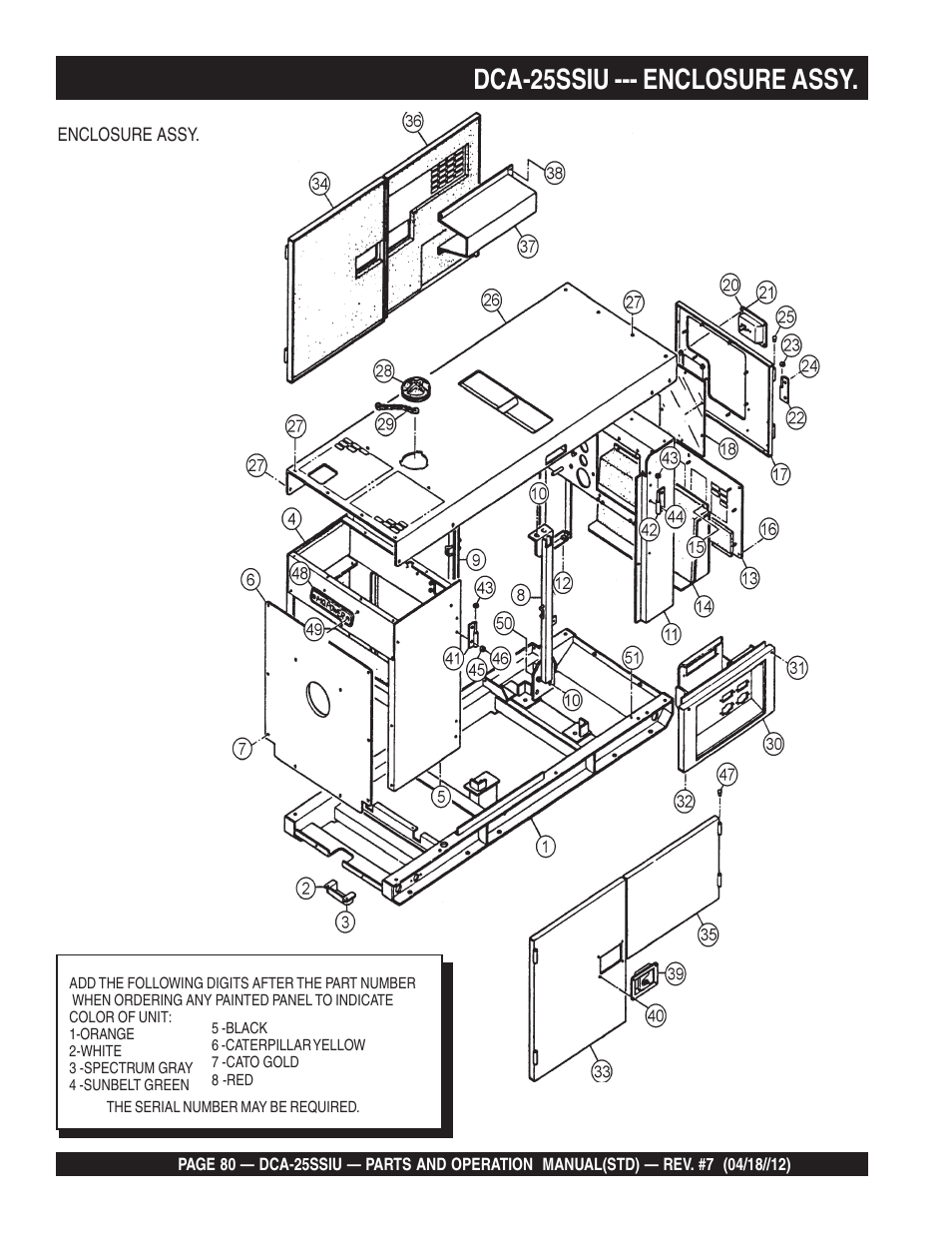 Dca-25ssiu --- enclosure assy | Multiquip Wisperwatt Generator DCA25SSIU User Manual | Page 80 / 142