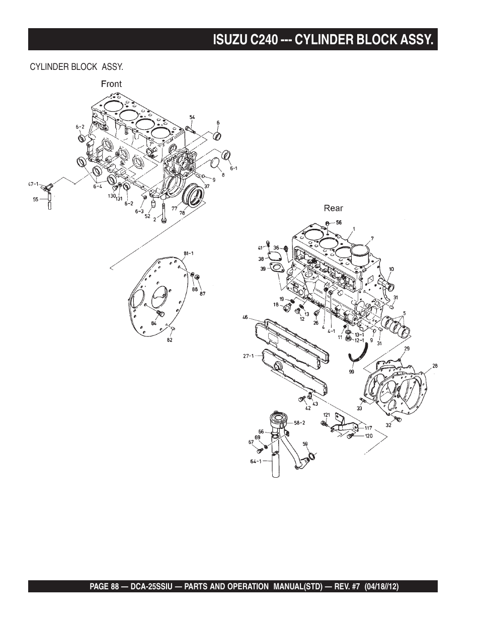 Isuzu c240 --- cylinder block assy | Multiquip Wisperwatt Generator DCA25SSIU User Manual | Page 88 / 142