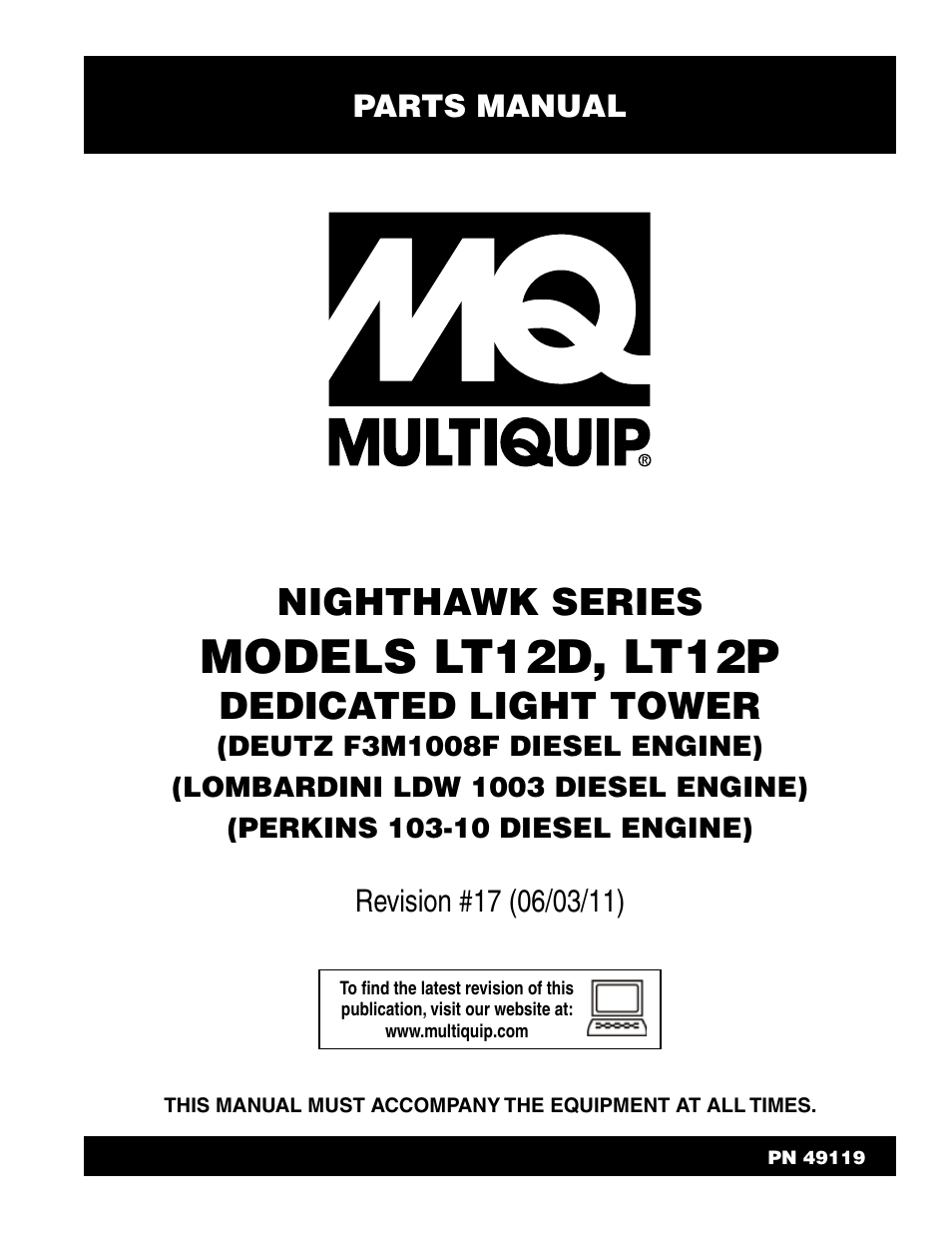 Multiquip Nighthawk Series Dedicated Light Tower LT12D User Manual | 58 pages
