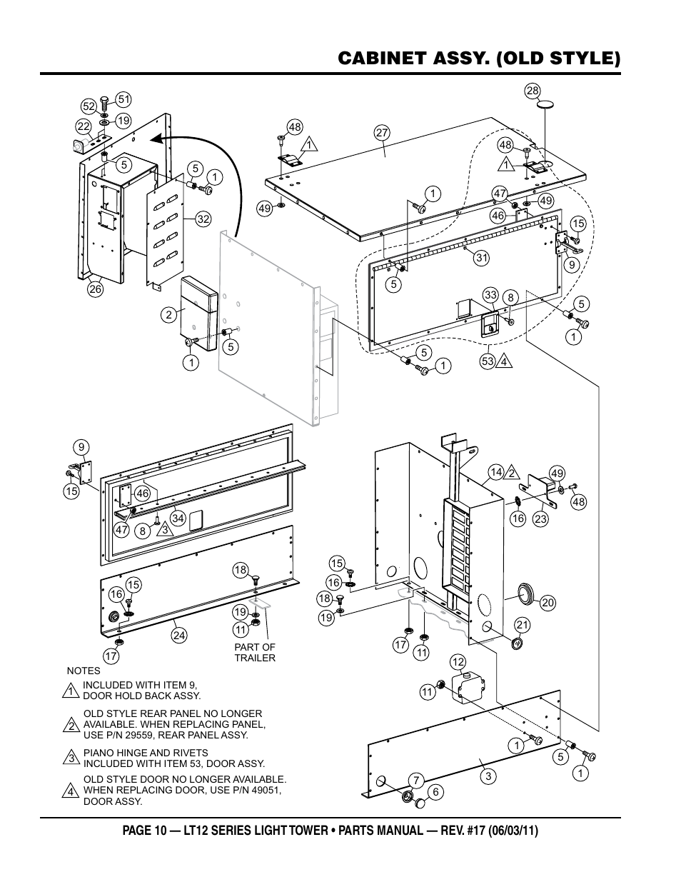 Cabinet assy. (old style) | Multiquip Nighthawk Series Dedicated Light Tower LT12D User Manual | Page 10 / 58