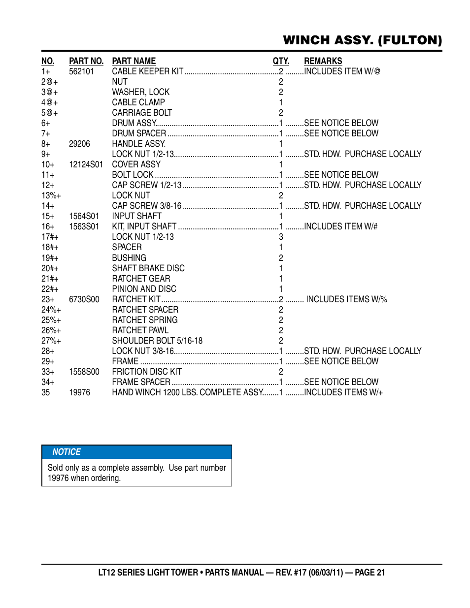 Winch assy. (fulton) | Multiquip Nighthawk Series Dedicated Light Tower LT12D User Manual | Page 21 / 58