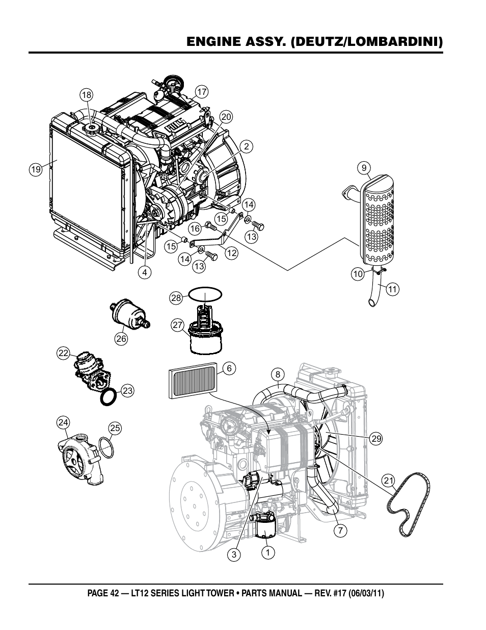 Engine assy. (deutz/lombardini) | Multiquip Nighthawk Series Dedicated Light Tower LT12D User Manual | Page 42 / 58