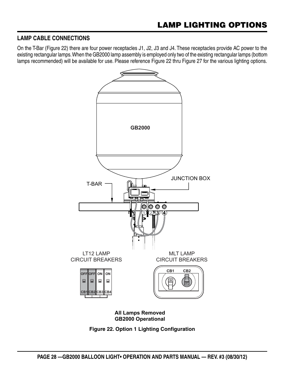 Lamp lighting options, Lamp cable connections | Multiquip Light Tower Mount Type Balloon Light GB2000 User Manual | Page 28 / 52