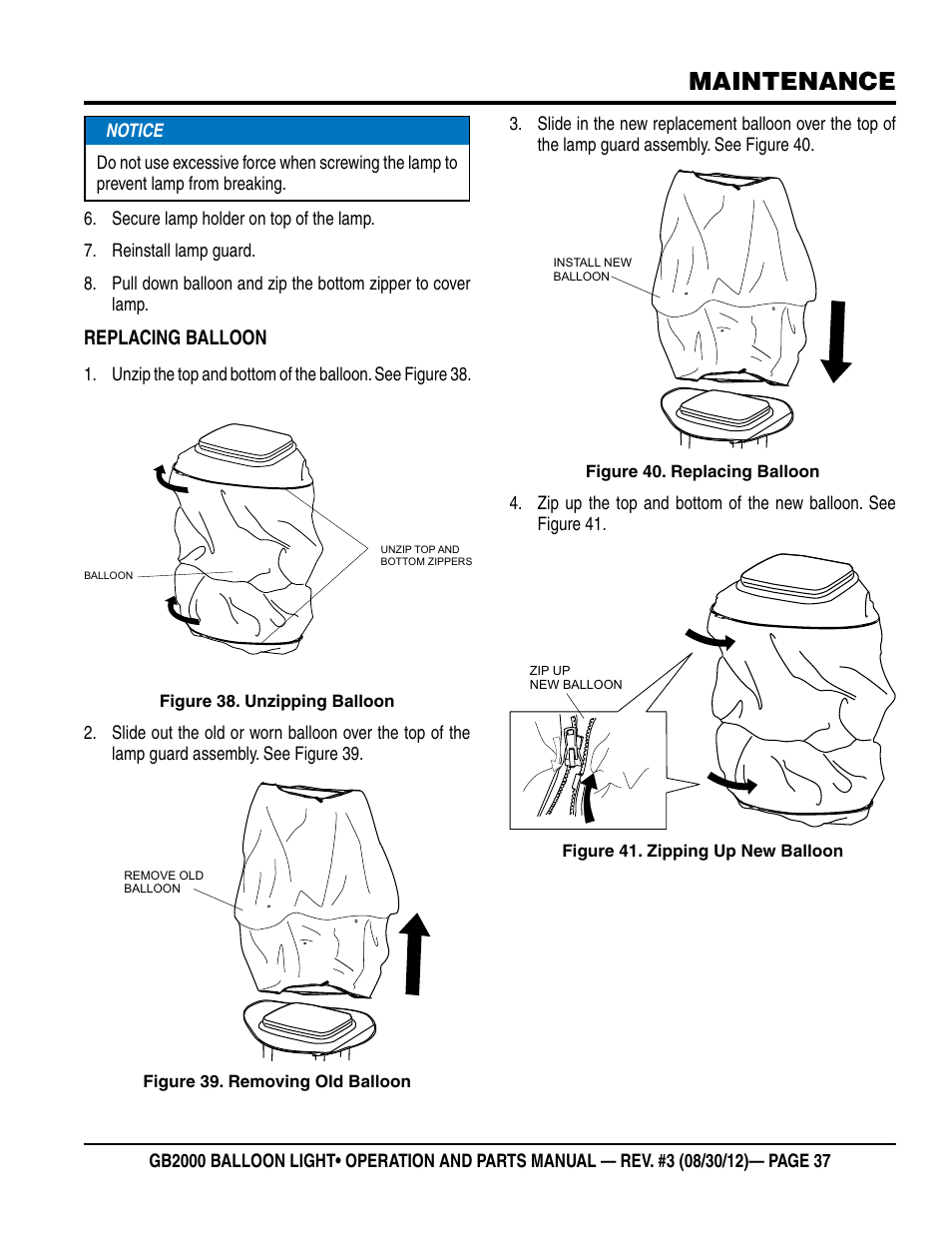 Maintenance | Multiquip Light Tower Mount Type Balloon Light GB2000 User Manual | Page 37 / 52