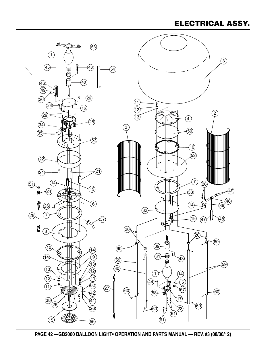 Electrical assy | Multiquip Light Tower Mount Type Balloon Light GB2000 User Manual | Page 42 / 52