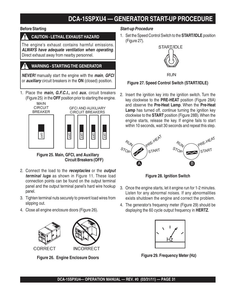 1dca-15spxu4 — generator start-up procedure | Multiquip Whisperwatt 60 Hz Generator DCA-15SPXU4 User Manual | Page 31 / 46