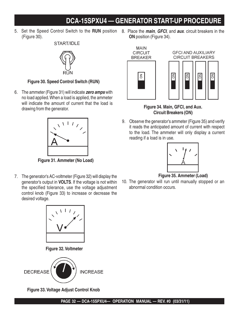 Dca-15spxu4 — generator start-up procedure | Multiquip Whisperwatt 60 Hz Generator DCA-15SPXU4 User Manual | Page 32 / 46