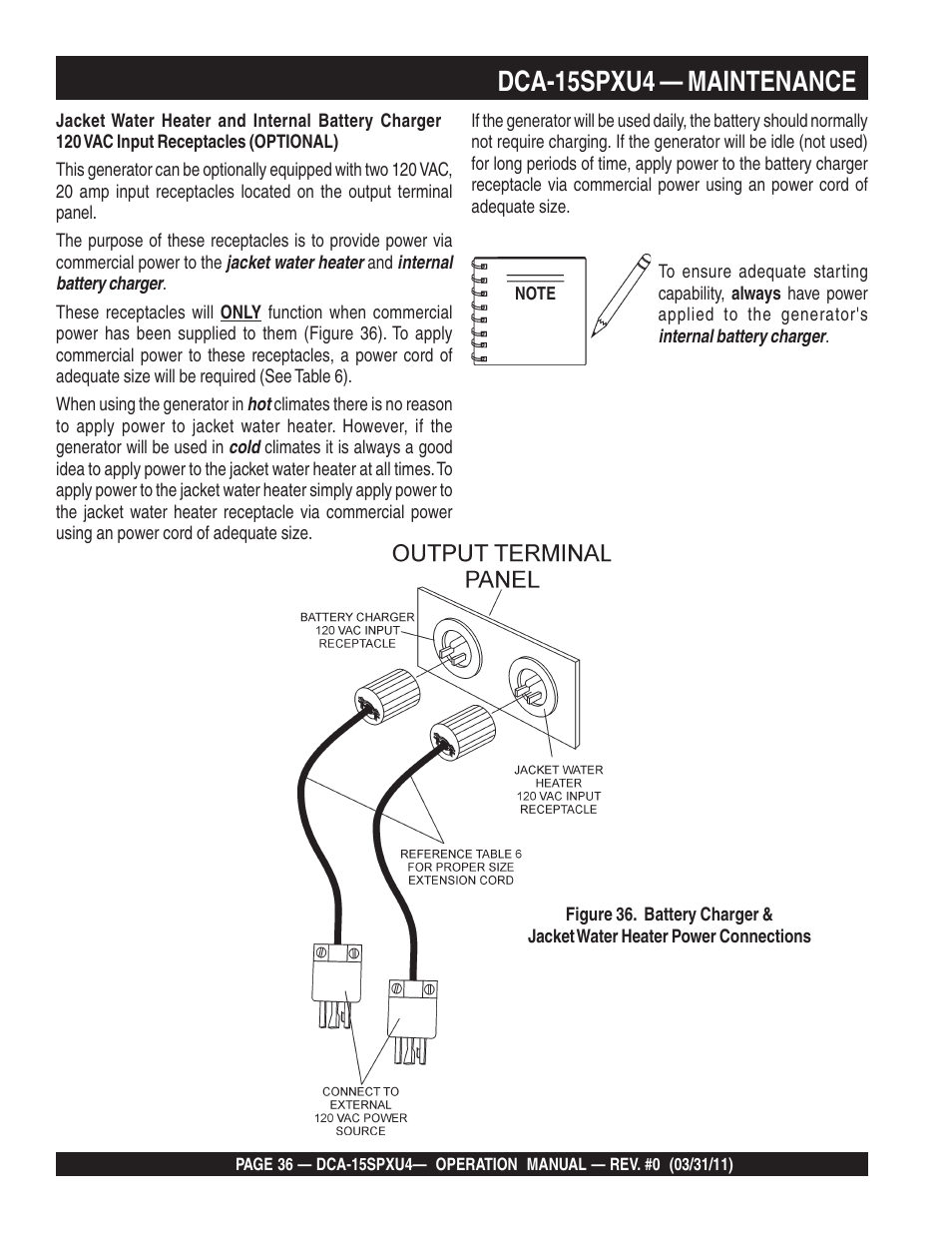 Dca-15spxu4 — maintenance | Multiquip Whisperwatt 60 Hz Generator DCA-15SPXU4 User Manual | Page 36 / 46