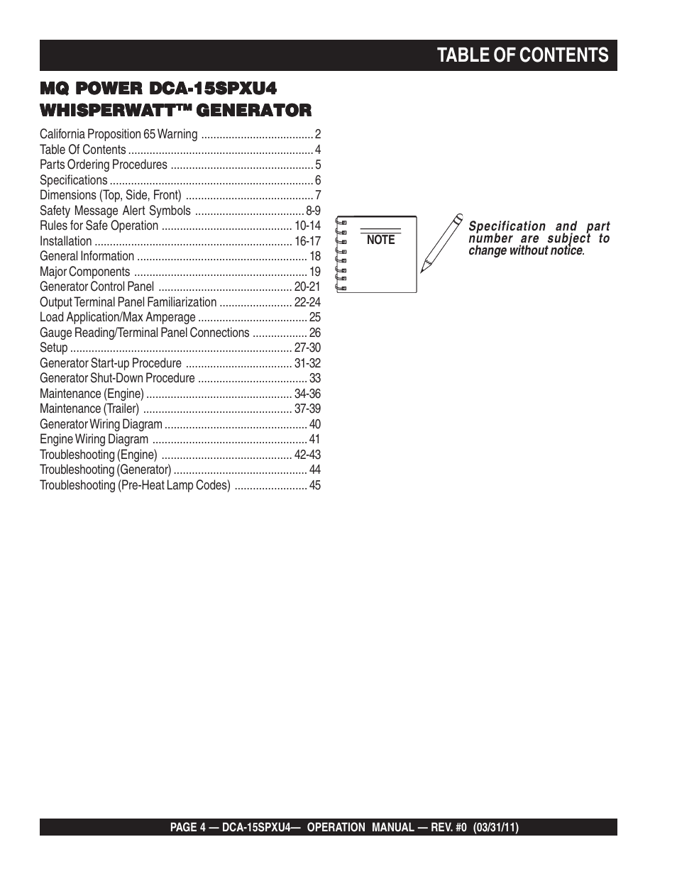 Multiquip Whisperwatt 60 Hz Generator DCA-15SPXU4 User Manual | Page 4 / 46