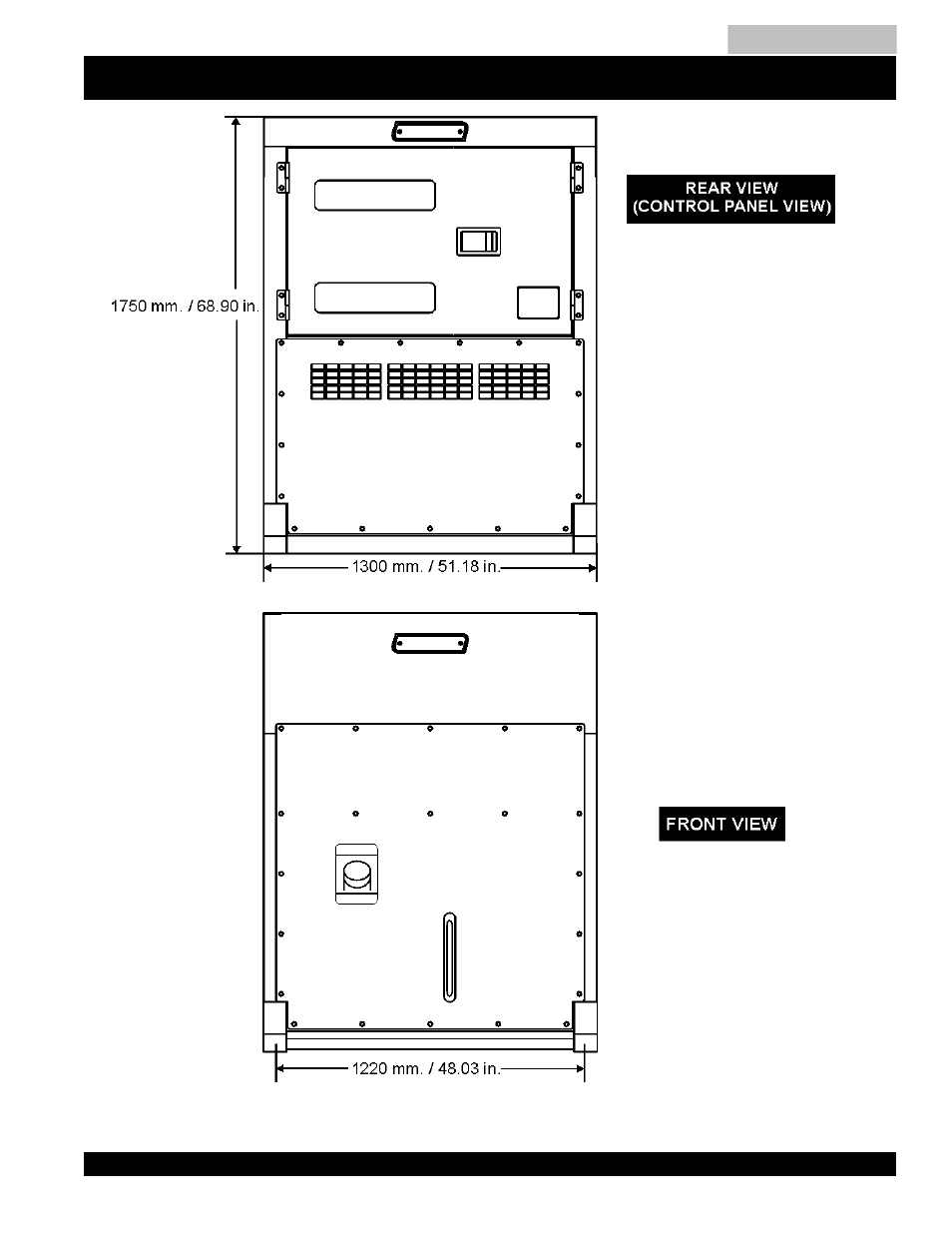 Dca-220ssk — dimensions (front and rear) | Multiquip MQ Power Whisperwatt Generator DCA-220SSK User Manual | Page 29 / 160