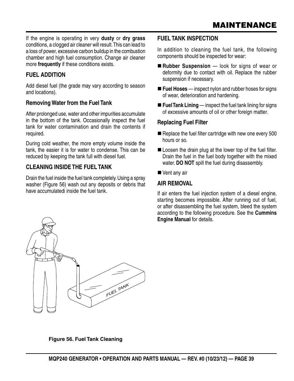 Maintenance | Multiquip 60HZ Generator MQP240 User Manual | Page 39 / 92
