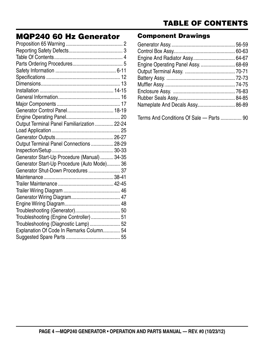Multiquip 60HZ Generator MQP240 User Manual | Page 4 / 92
