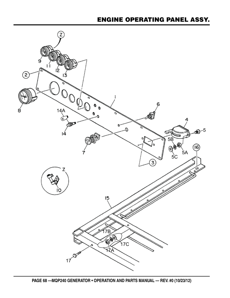 Engine operating panel assy | Multiquip 60HZ Generator MQP240 User Manual | Page 68 / 92