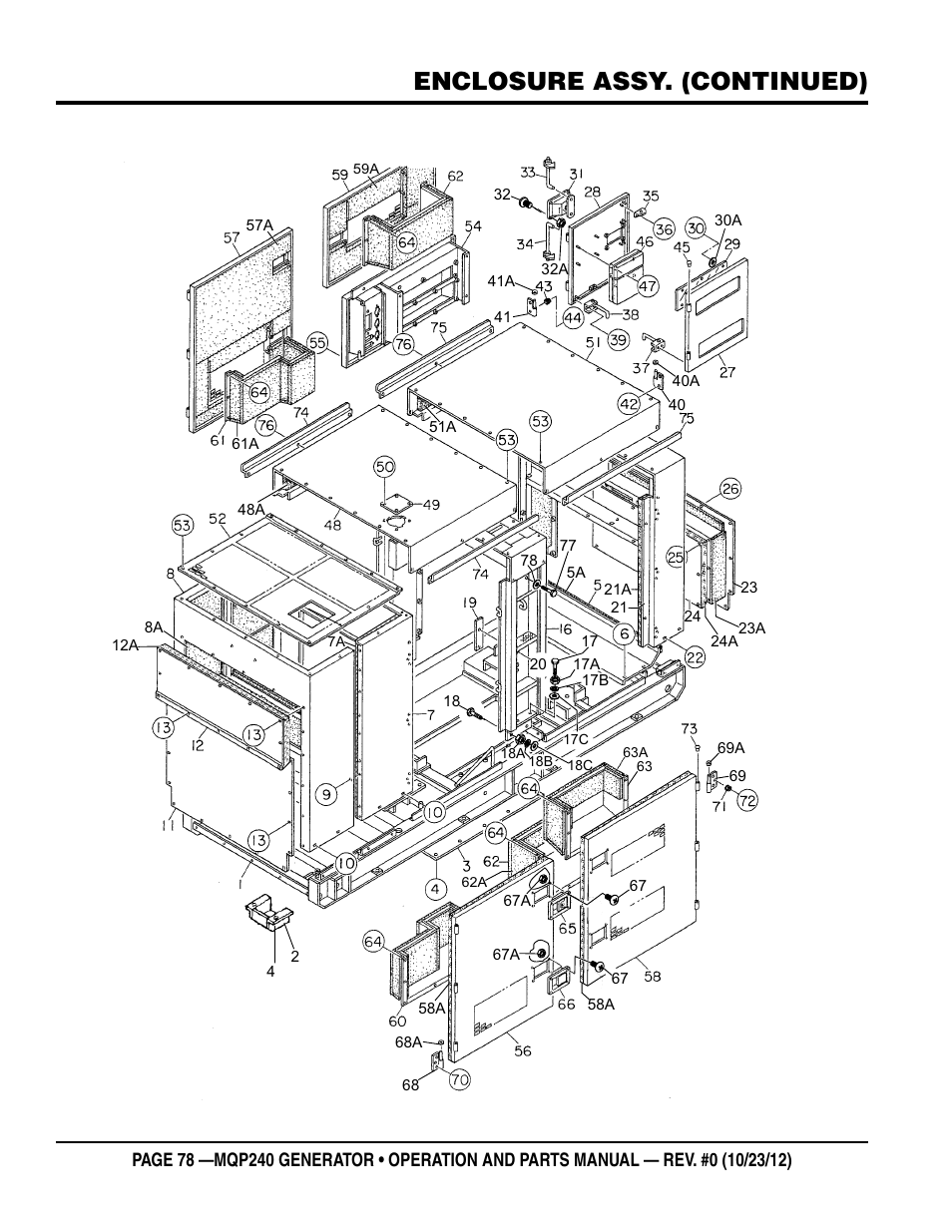 Enclosure assy. (continued) | Multiquip 60HZ Generator MQP240 User Manual | Page 78 / 92