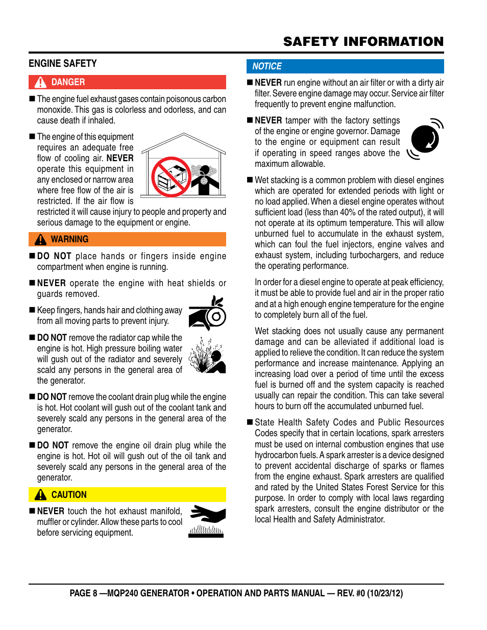 Safety information | Multiquip 60HZ Generator MQP240 User Manual | Page 8 / 92