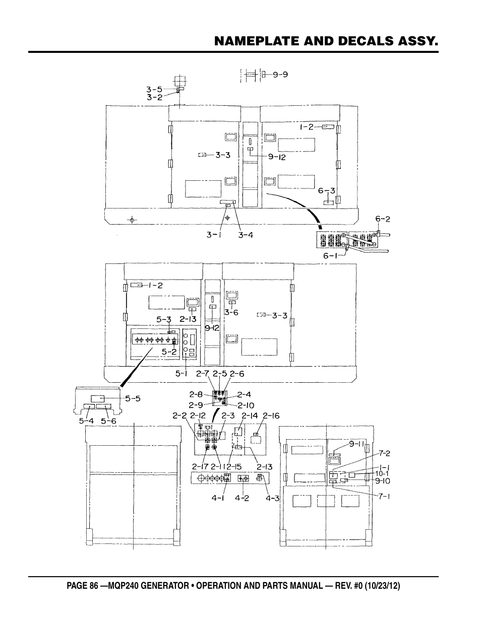 Nameplate and decals assy | Multiquip 60HZ Generator MQP240 User Manual | Page 86 / 92