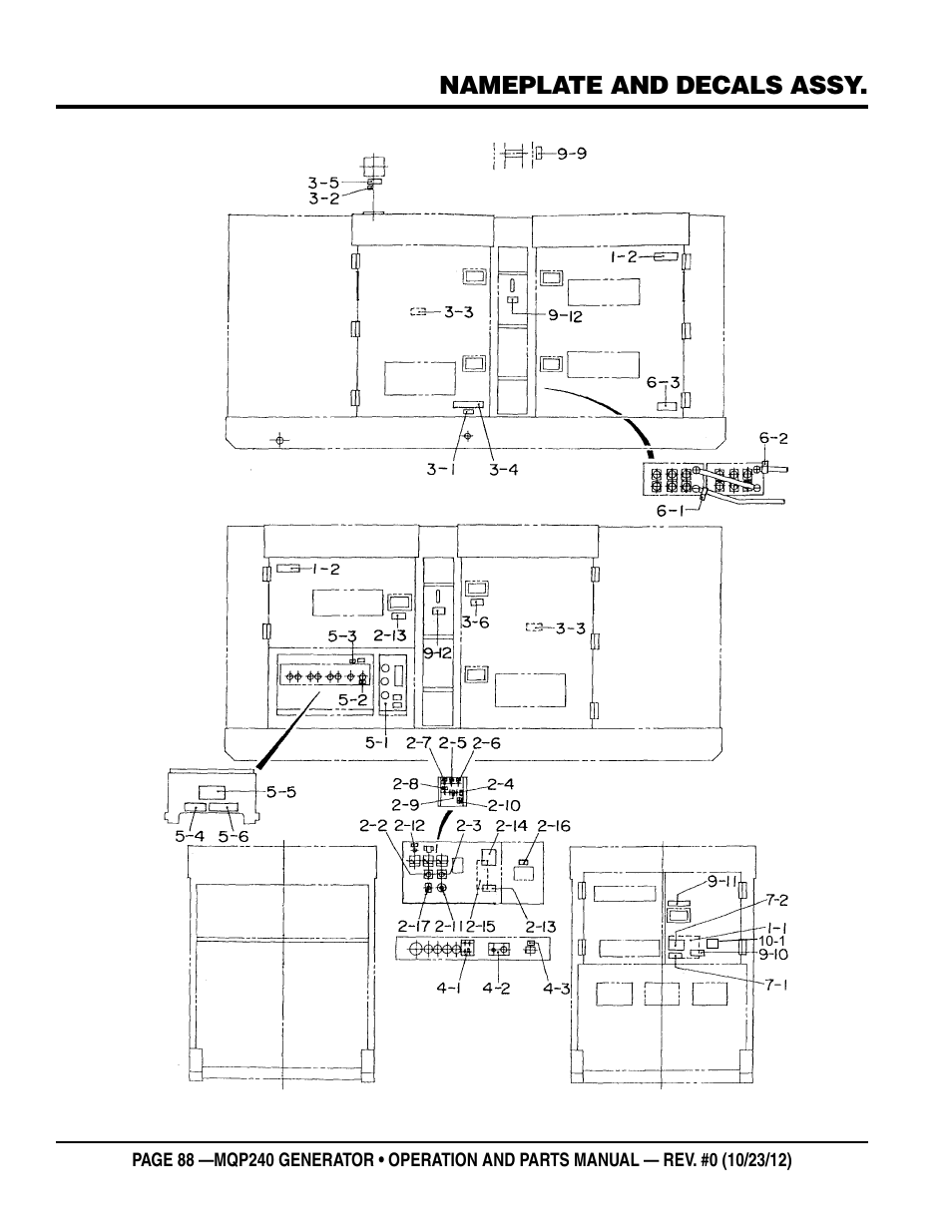 Nameplate and decals assy | Multiquip 60HZ Generator MQP240 User Manual | Page 88 / 92