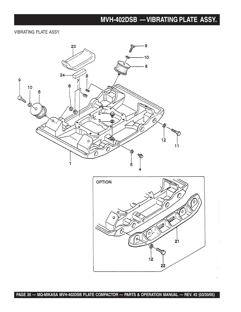 Mvh-402dsb — vibrating plate assy | Multiquip Mikasa Reversible Plate Compactor MVH-402DSB User Manual | Page 30 / 70