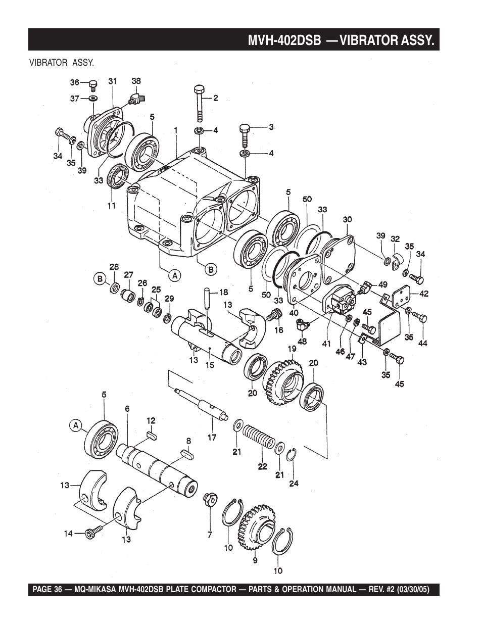 Mvh-402dsb — vibrator assy | Multiquip Mikasa Reversible Plate Compactor MVH-402DSB User Manual | Page 36 / 70