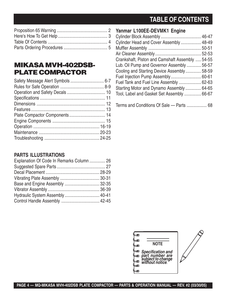 Multiquip Mikasa Reversible Plate Compactor MVH-402DSB User Manual | Page 4 / 70