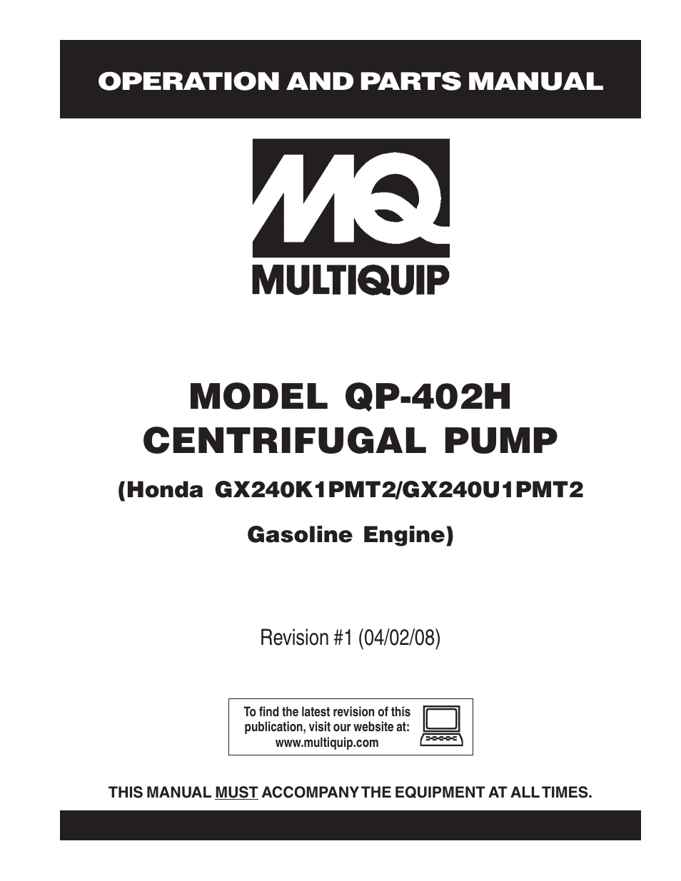 Multiquip MQ Multiquip Centrifugal Pump qp-402h User Manual | 70 pages