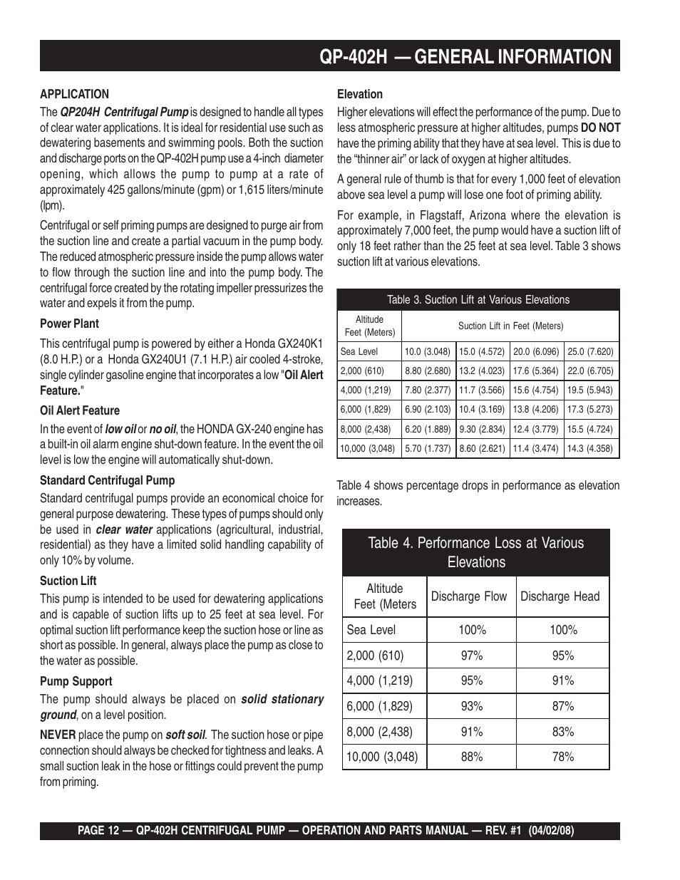 Qp-402h — general information | Multiquip MQ Multiquip Centrifugal Pump qp-402h User Manual | Page 12 / 70