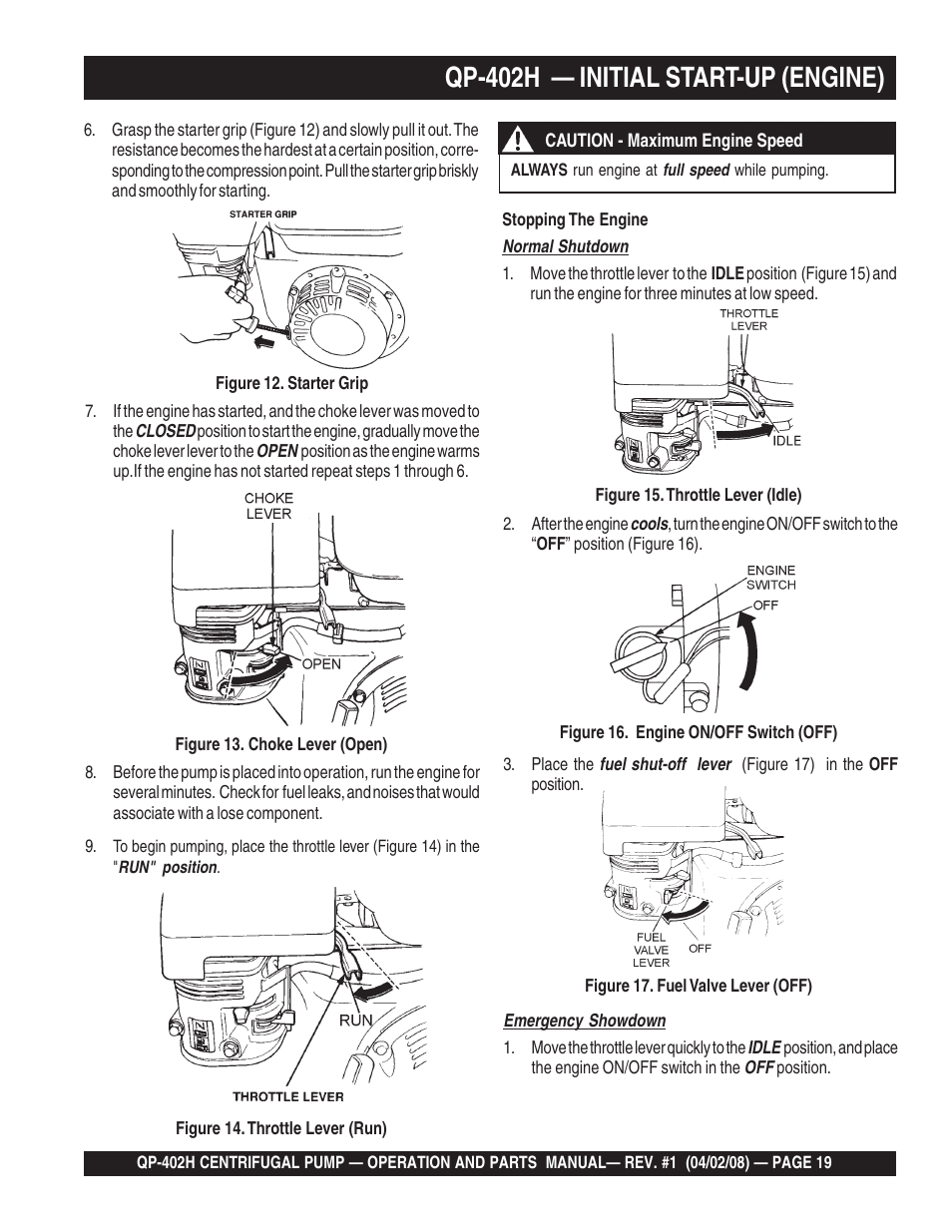 Qp-402h — initial start-up (engine) | Multiquip MQ Multiquip Centrifugal Pump qp-402h User Manual | Page 19 / 70