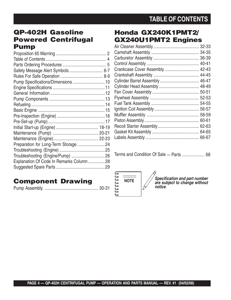 Multiquip MQ Multiquip Centrifugal Pump qp-402h User Manual | Page 4 / 70