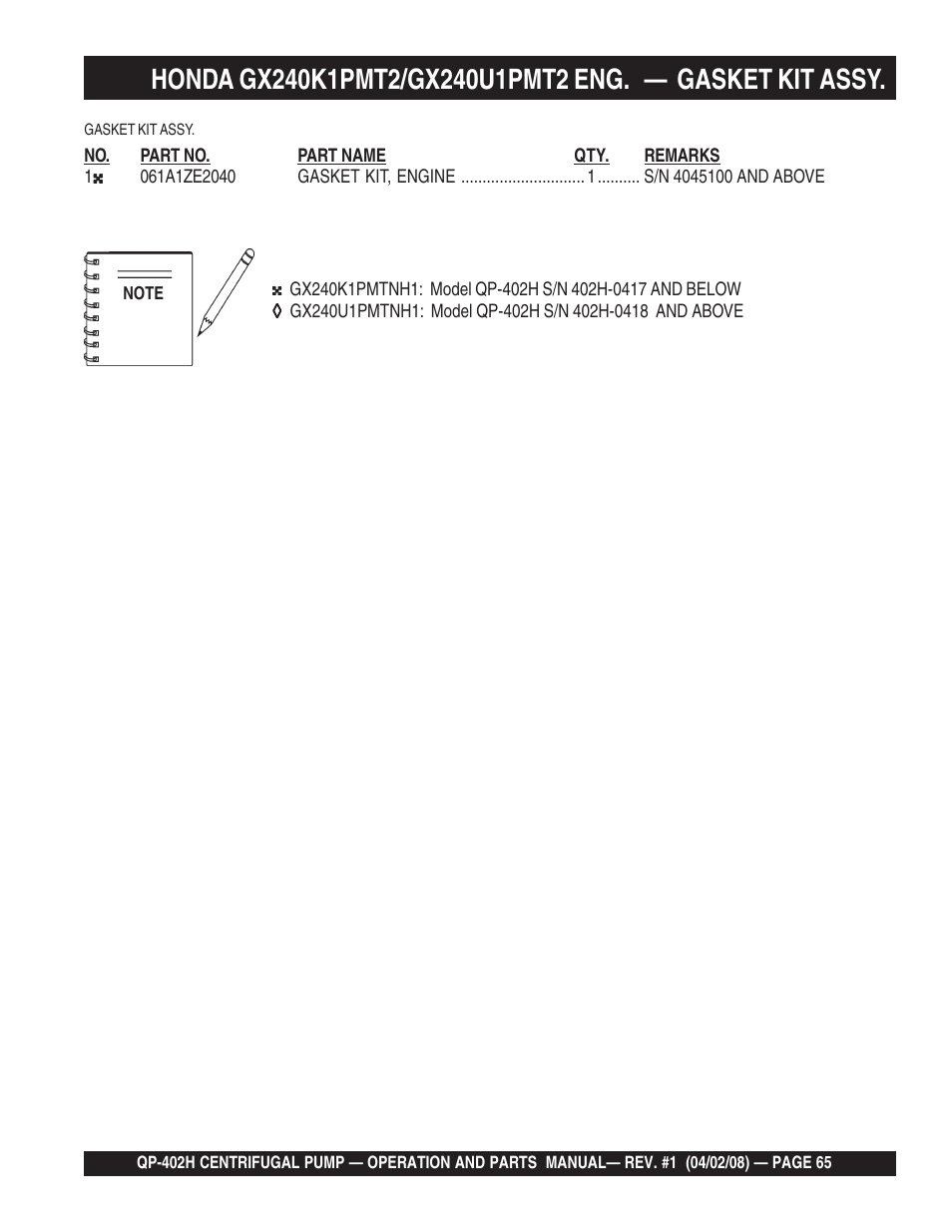 Multiquip MQ Multiquip Centrifugal Pump qp-402h User Manual | Page 65 / 70
