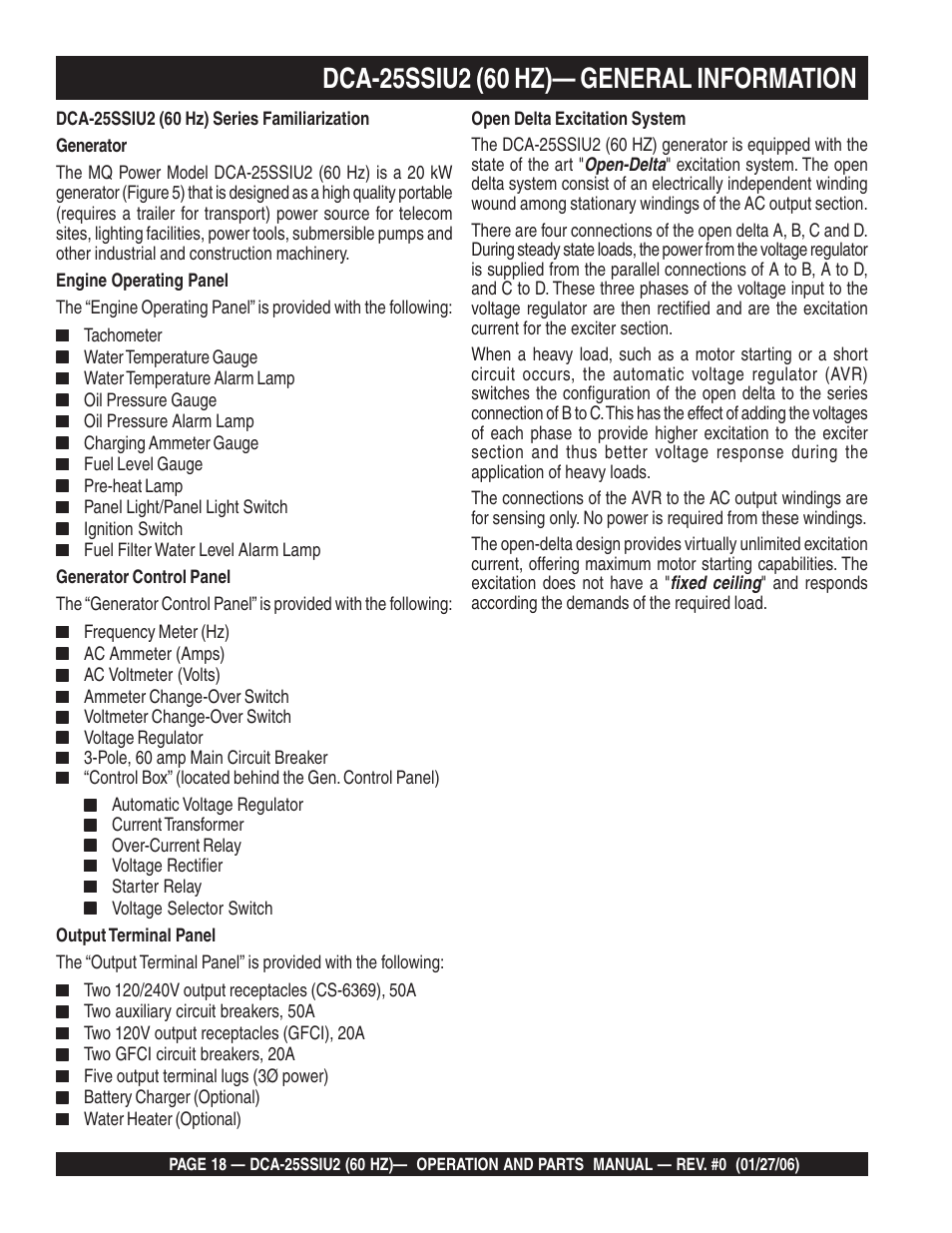 Multiquip MQ Power Whisperwatt 60 Hz Generator DCA-25SSIU2 User Manual | Page 18 / 82