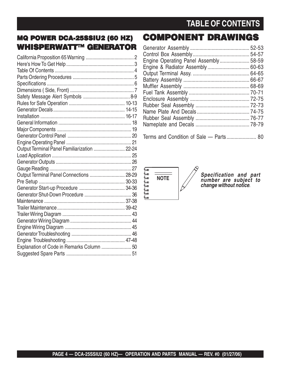 Multiquip MQ Power Whisperwatt 60 Hz Generator DCA-25SSIU2 User Manual | Page 4 / 82