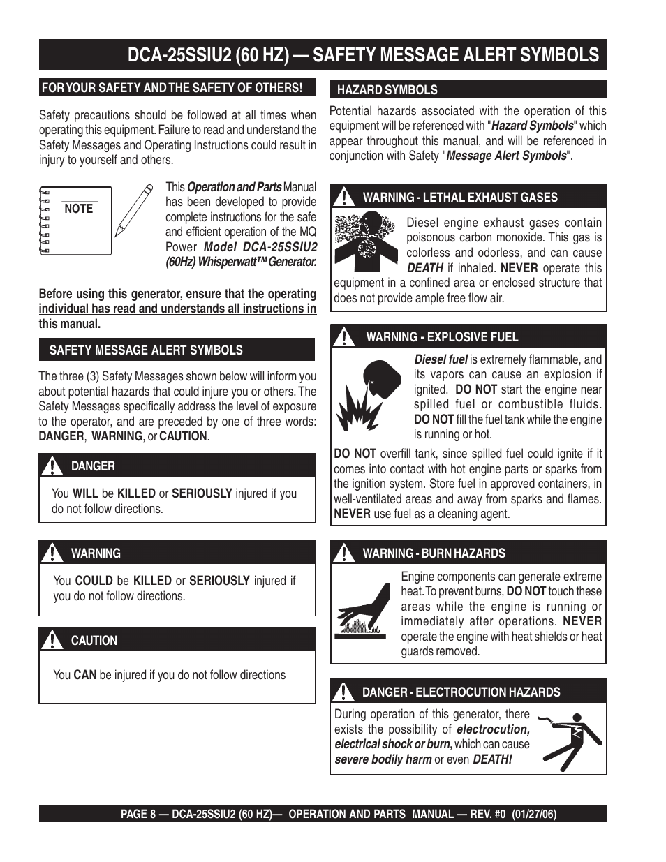 Multiquip MQ Power Whisperwatt 60 Hz Generator DCA-25SSIU2 User Manual | Page 8 / 82