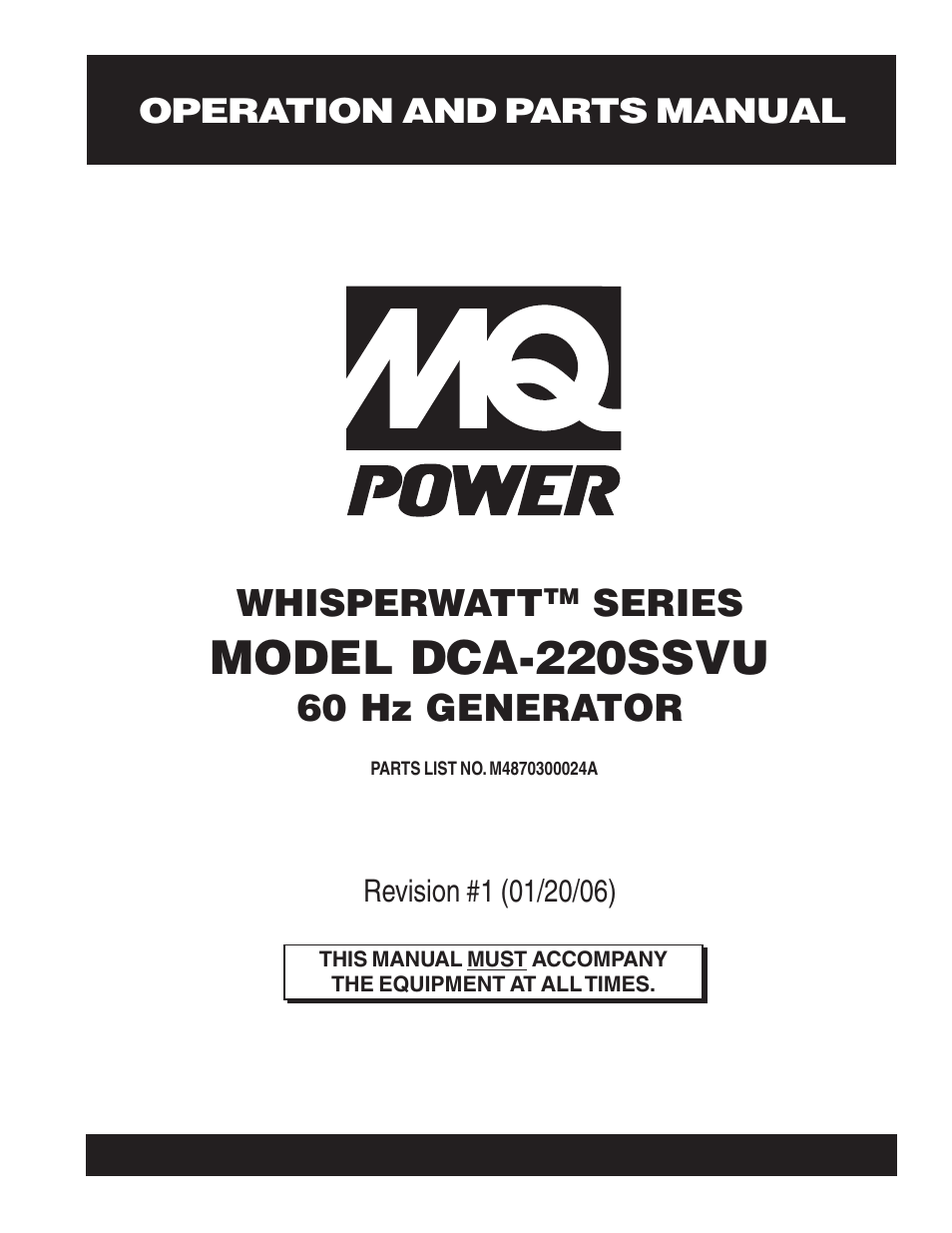 Multiquip MQ Power Whisperwatt 60 Hz Generator DCA-220SSVU User Manual | 86 pages