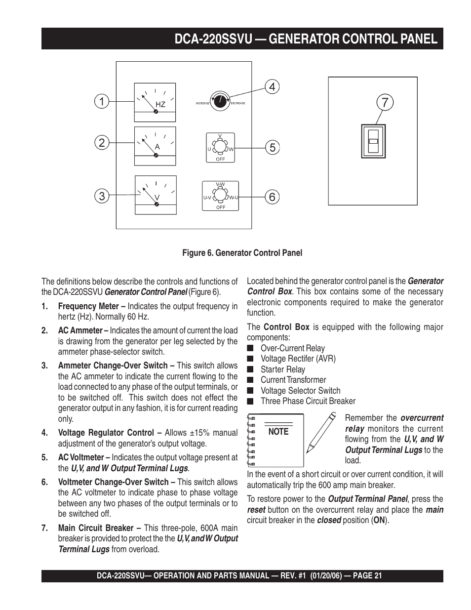 1dca-220ssvu — generator control panel | Multiquip MQ Power Whisperwatt 60 Hz Generator DCA-220SSVU User Manual | Page 21 / 86