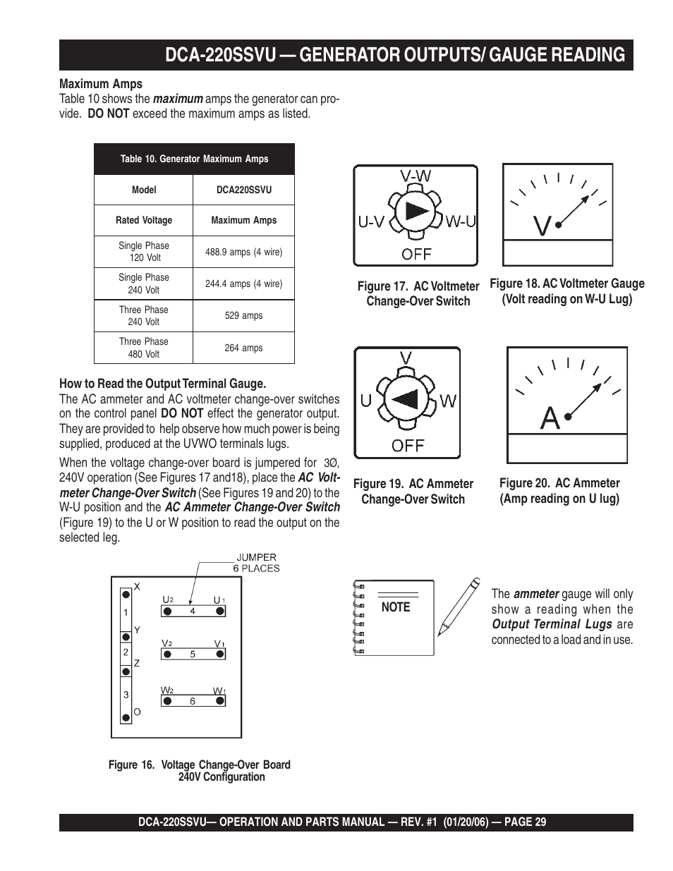 Dca-220ssvu — generator outputs/ gauge reading | Multiquip MQ Power Whisperwatt 60 Hz Generator DCA-220SSVU User Manual | Page 29 / 86