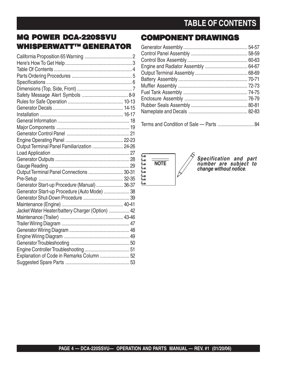 Multiquip MQ Power Whisperwatt 60 Hz Generator DCA-220SSVU User Manual | Page 4 / 86