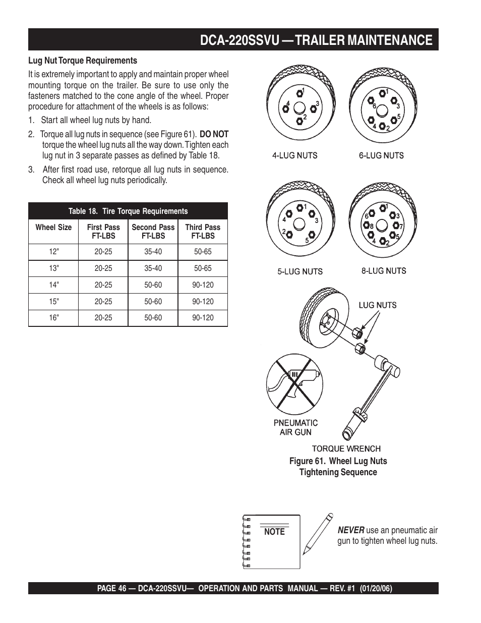 Dca-220ssvu — trailer maintenance | Multiquip MQ Power Whisperwatt 60 Hz Generator DCA-220SSVU User Manual | Page 46 / 86