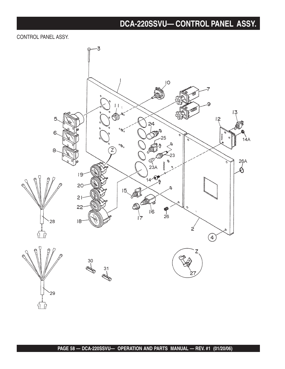 Dca-220ssvu— control panel assy | Multiquip MQ Power Whisperwatt 60 Hz Generator DCA-220SSVU User Manual | Page 58 / 86