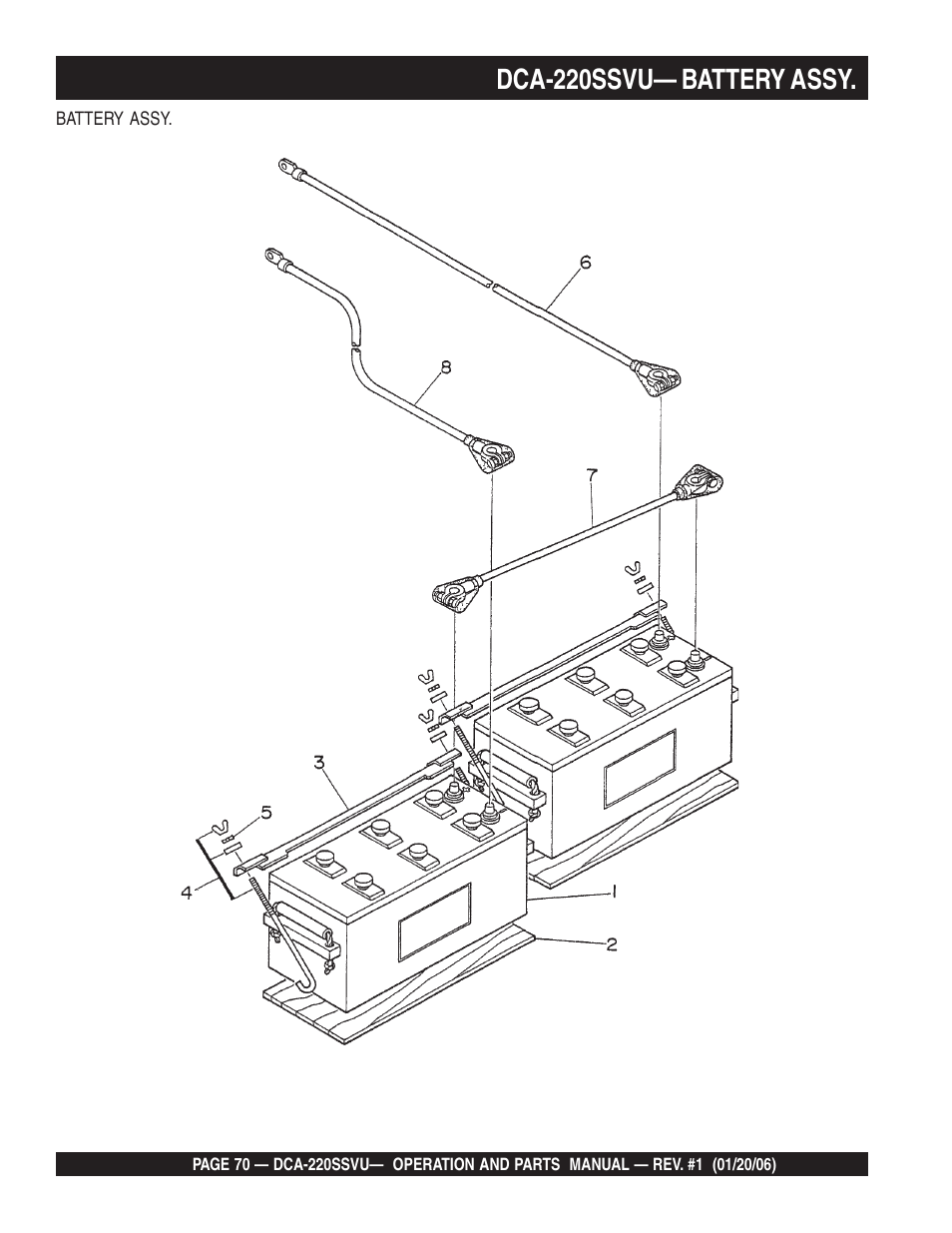 Dca-220ssvu— battery assy | Multiquip MQ Power Whisperwatt 60 Hz Generator DCA-220SSVU User Manual | Page 70 / 86
