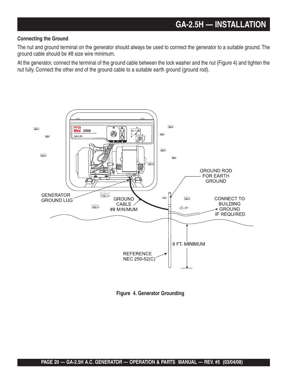 Ga-2.5h — installation | Multiquip Portable AC Generator GA-2.5H User Manual | Page 20 / 80