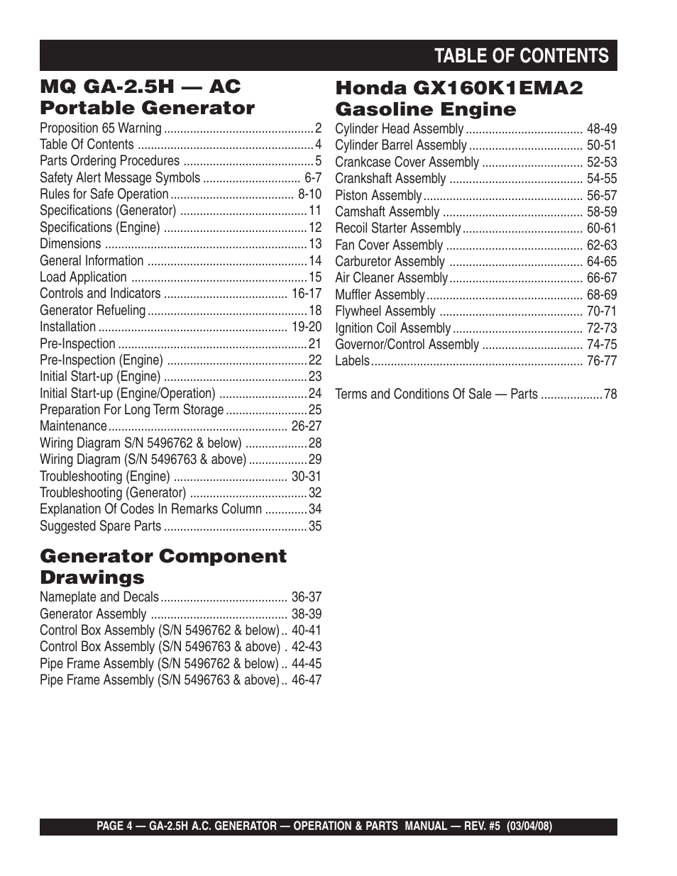 Multiquip Portable AC Generator GA-2.5H User Manual | Page 4 / 80
