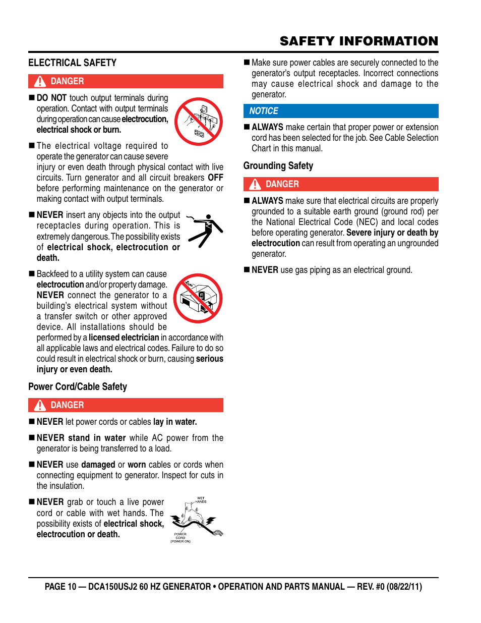 Safety information | Multiquip MQ Power Whisperwatt 60HZ Generator DCA150USJ2 User Manual | Page 10 / 102