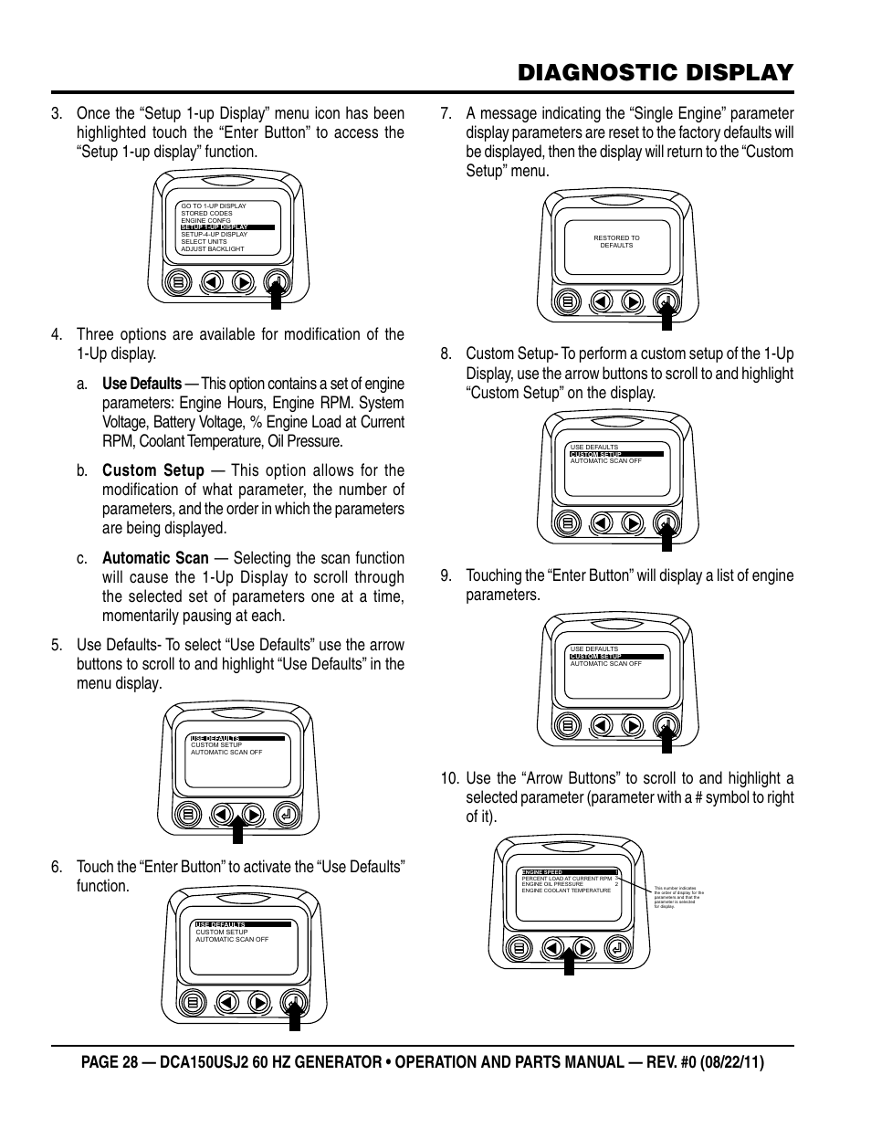 Diagnostic display | Multiquip MQ Power Whisperwatt 60HZ Generator DCA150USJ2 User Manual | Page 28 / 102