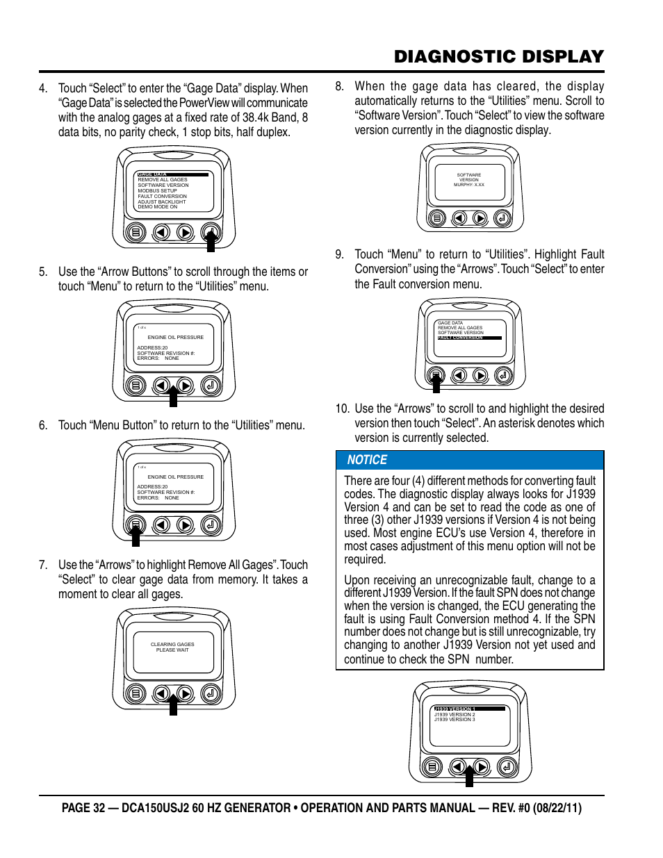 Diagnostic display | Multiquip MQ Power Whisperwatt 60HZ Generator DCA150USJ2 User Manual | Page 32 / 102