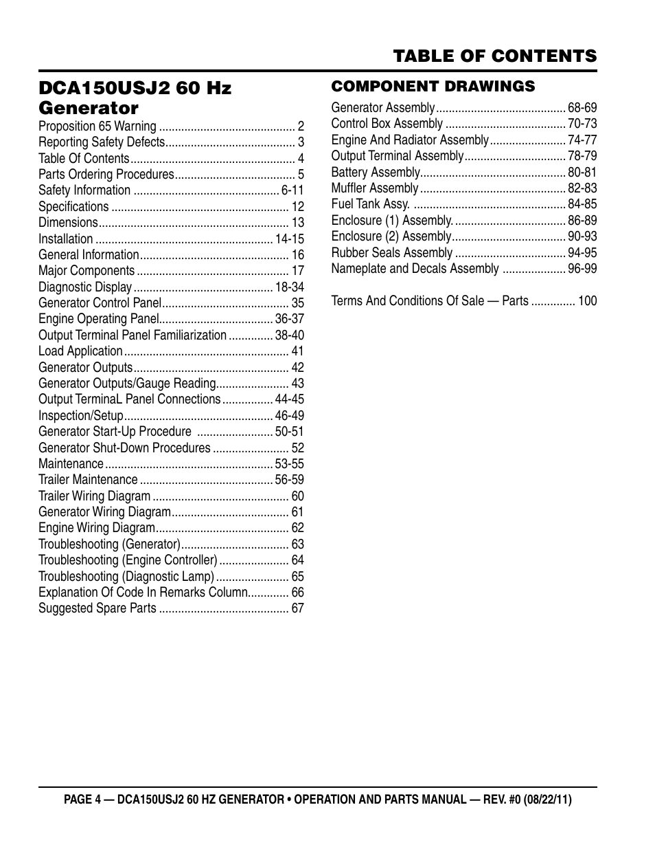 Multiquip MQ Power Whisperwatt 60HZ Generator DCA150USJ2 User Manual | Page 4 / 102