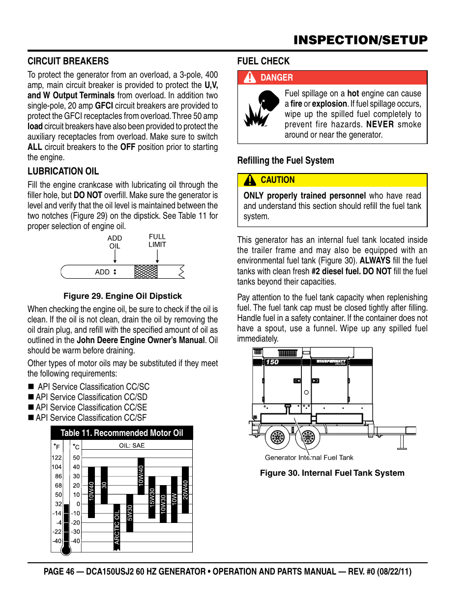 Inspection/setup | Multiquip MQ Power Whisperwatt 60HZ Generator DCA150USJ2 User Manual | Page 46 / 102