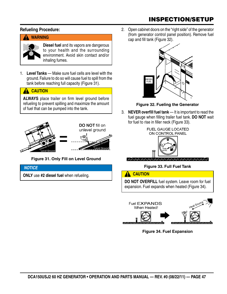 Inspection/setup | Multiquip MQ Power Whisperwatt 60HZ Generator DCA150USJ2 User Manual | Page 47 / 102